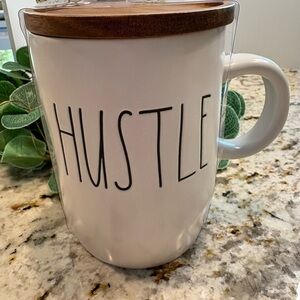 Rae Dunn White Mug with Wooden Lid - HUSTLE NEW